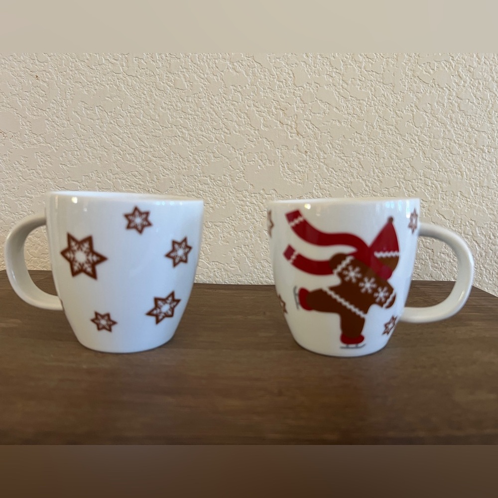 Crate & Barrel Skating Gingerbread Ceramic Mugs, Set of 2